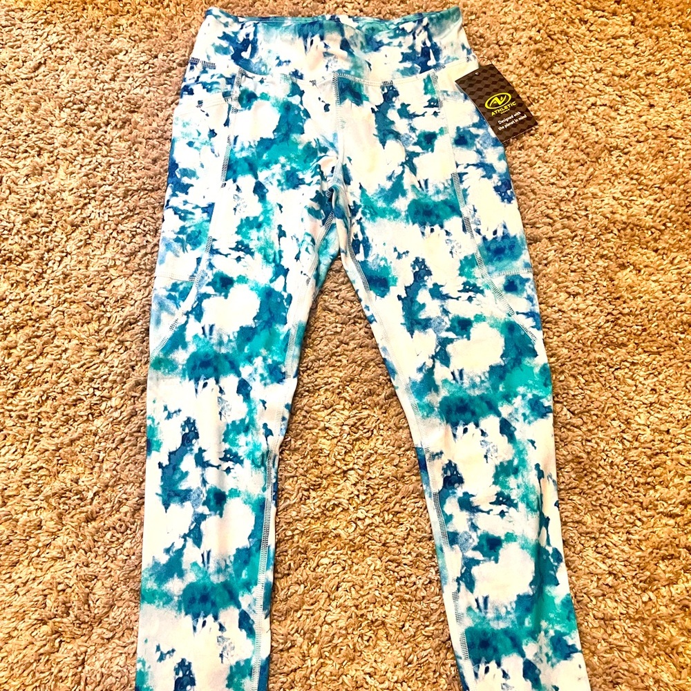 Unused kids leggings blue green tie dye